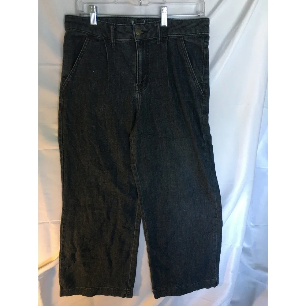 Mens Wide Leg Jeans Dark Wash Black Denim Relaxed Fit High Rise Cropped Pants